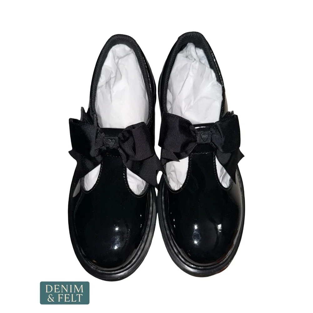 Dr. Martens Polley II Bow Patent Leather Mary Jane Shoes Black Youth Girls 5‎